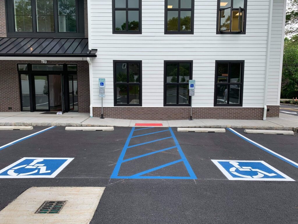 Accessibility parking spaces in front of a building