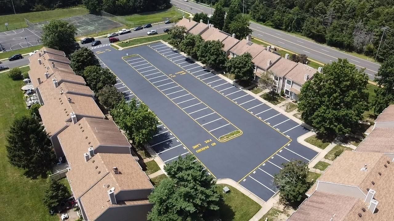 An ariel view of the parking spaces at a housing area